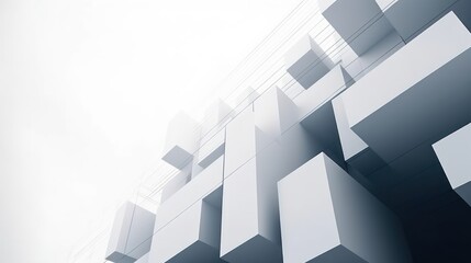 Abstract White Cube Structure Against a Bright Sky