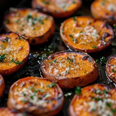 Roasted Sweet Potato Slices With Herbs and Cheese