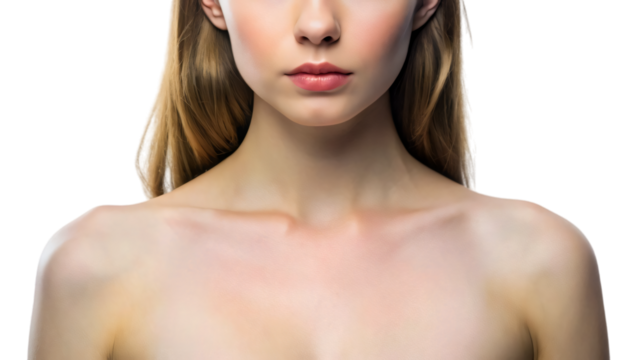 a portrait of a clear woman skin, face, neck and breast