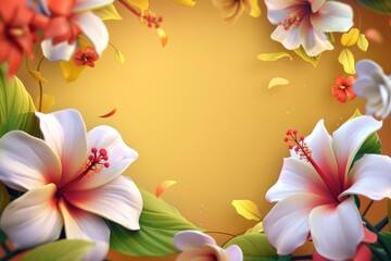 Obraz premium Colorful hibiscus flowers on a golden background