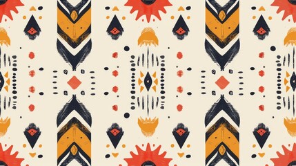 Obraz premium Hand-painted seamless boho pattern with ethnic tribal motifs
