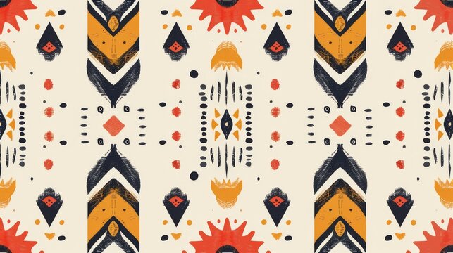 Hand-painted seamless boho pattern with ethnic tribal motifs