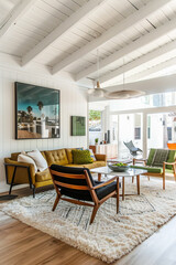 Fototapeta premium Mid-century modern interior, living space, livingroom