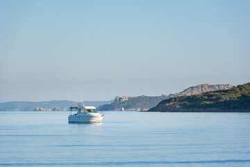 Scenic view of Porquerolles island in south of France during summer sunset