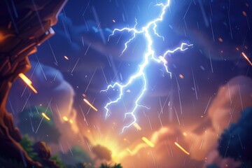 Magical lightning storm illuminates the night sky with vibrant colors