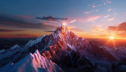 Virtual reality world showcasing a breathtaking mountain summit, immersive and serene, for an adventurous escape