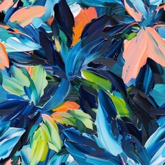 Vibrant Abstract Oil Painting with Bold Brush Strokes and Colorful Palette