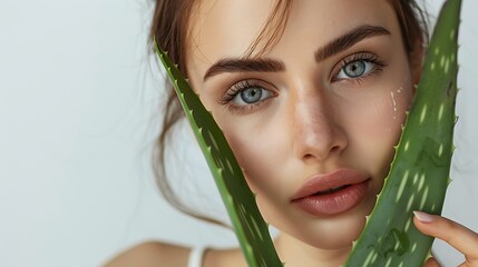 Naklejka premium Aloe Vera Beauty Portrait: Natural Radiance