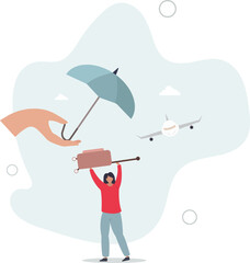 Travel insurance, protection for traveller before flying in COVID-19 Coronavirus era concept.flat design.illustration with people.