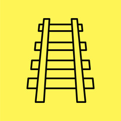 railroad icon simple, line vector isolated on yellow background. trendy and modern design