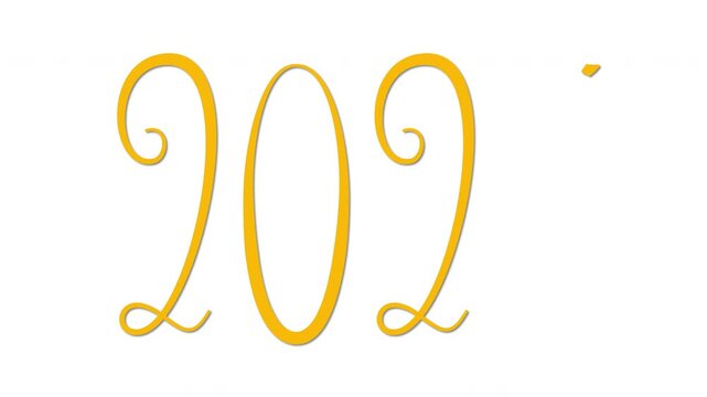 2025 year handwriting animation. Animated golden yellow figures numbers writing on black background.	