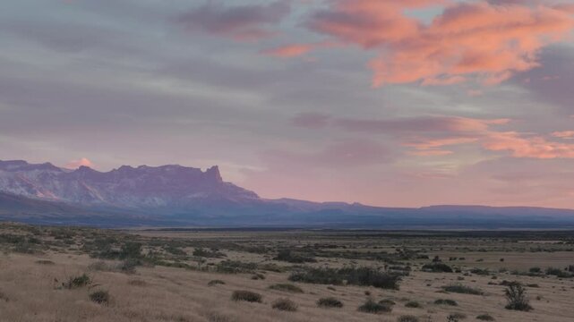 a sunrise zoom in shot of cerro pinaculo peak in the patagonia region near the border of chile and argentina
