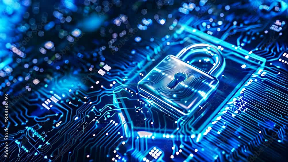 Poster lock icon. cyber security of digital data network protection. high-speed connection data analysis. t