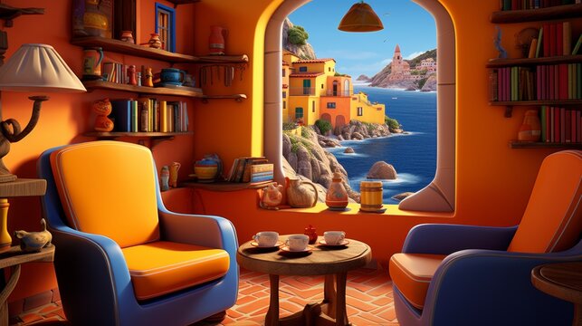 Fototapeta Spectacular ocean view seen through a window with vivid and brilliant colors on the coastal shore