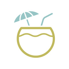 Coconut cocktail drink vector icon. Summer sign