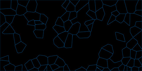 3D broken glass quartz Voronoi diagram vector background. Black color Broken Stained-Glass Background with blue lines. Papercut geometric mosaic tiles pattern background. Seamless vintage vector bg.