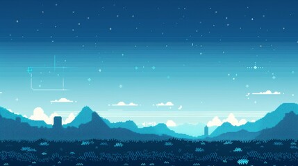 Fototapeta premium Serene Pixelated Mountain Landscape at Nighttime Under Starry Sky