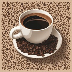 Obraz premium Black coffee cup and coffee beans