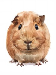 Fototapeta premium A cute guinea pig with brown fur and big eyes stares directly at the camera.
