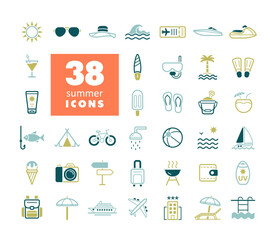 Summer vector isolated icons set. Summertime sign