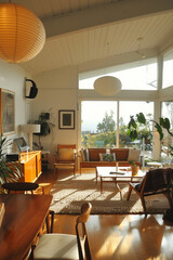 Mid-century modern interior, living space, livingroom