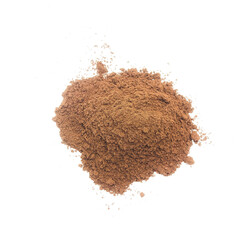 Overhead view of coffee powder on white background