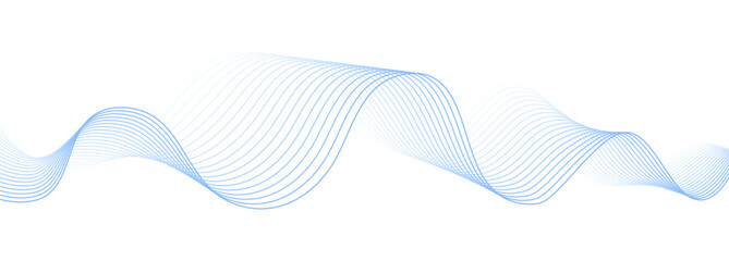 Blue dynamic abstract wave isolated on white background. Vector illustration of beautiful wavy and twisted lines. Design element. Musical, sound wave. Backdrop.