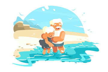 Elderly Couple Enjoying Beach