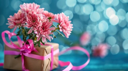 Pink Flowers on a Gift Box