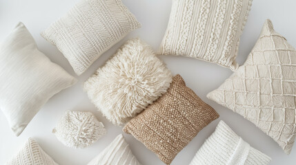 Cozy Textured Decorative Throw Pillows Assortment on Light Background Home Decor
