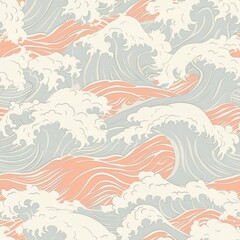 Vintage Japanese Waves and Clouds Pattern Illustration