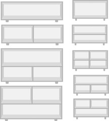 3d White Floating shelves on a white wall background	
