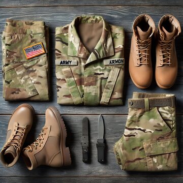 Multiple military gear items grouped together