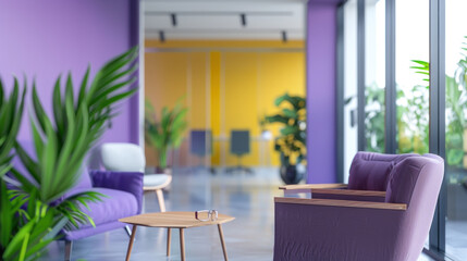 Purple chair and table in modern office.