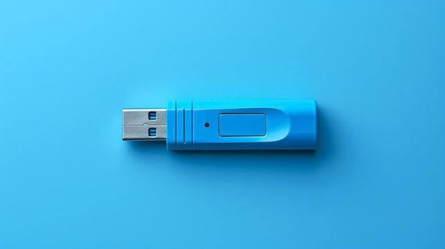 blue usb flash drive on matching blue background minimalist design