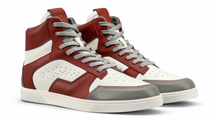 Red and Grey Leather Sneakers