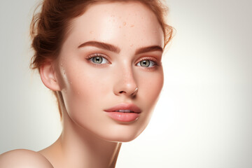 Fototapeta premium Beauty Woman with Perfect Skin and Natural Glow. Close up portrait of a woman. Generative AI 