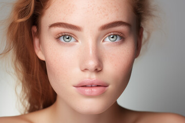 Obraz premium Beauty Woman with Perfect Skin and Natural Glow. Close up portrait of a woman. Generative AI 