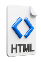Threedimensional file type icon for the markup filetype HTML isolated on transparent background.