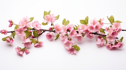 A Delicate Flowering Branch with Pink Blossoms and Green Leaves