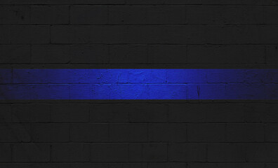 Police Thin Blue Line flag painted on a wall