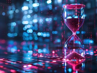 Futuristic Digital Hourglass Symbolizing Time in High Tech Sci Fi Environment
