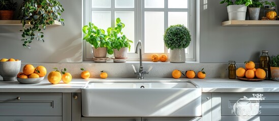 Modern Kitchen with a Window View and Sunny Atmosphere
