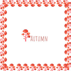 simple autumn frame with round pink tree in flat style on the white background. vector template with frame