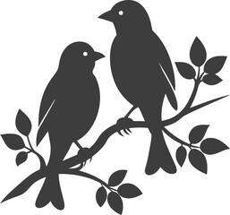 Two birds sitting on a branch romantic vibe silhouette illustration captures the essence of love and serenity design