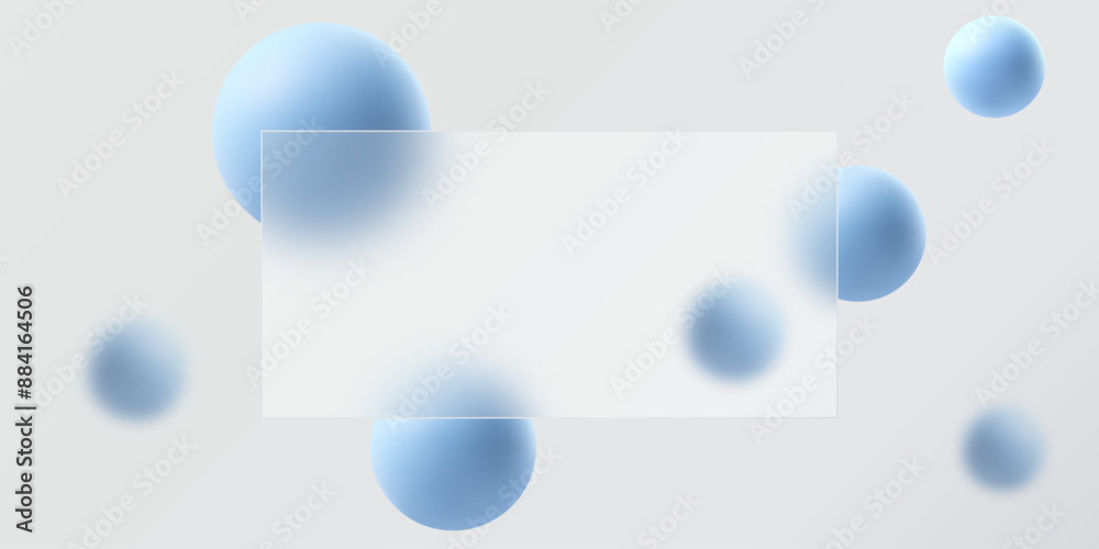 Wall mural website landing page in glass morphism style. a partition made of transparent material with floating