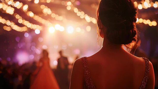 Gorgeous celebrity at event wearing evening dress