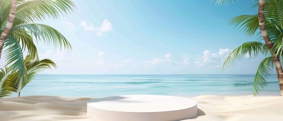 Beach podium summer background sand product 3D sea display platform, a stunning and eye-catching visual