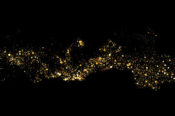 Gold shiny abstract wave,gold lines design element with glitter effect on black background.