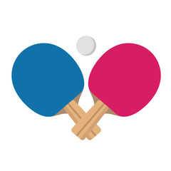 Two ping pong rackets arranged crosswise, isolate on white, simple illustration, flat style, minimalism